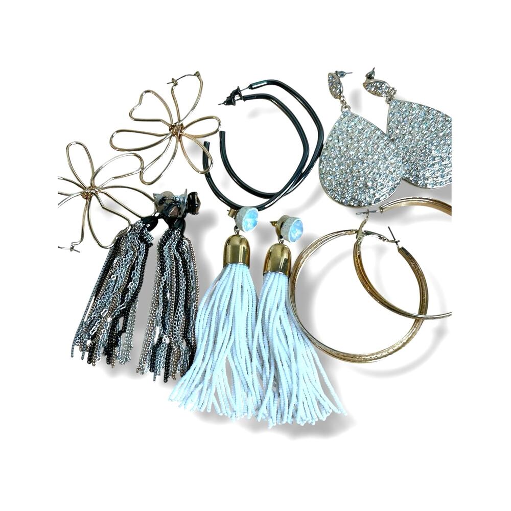 Statement Earrings Bold Fringe Floral Sparkly Pierced Post and Hoop Earrings